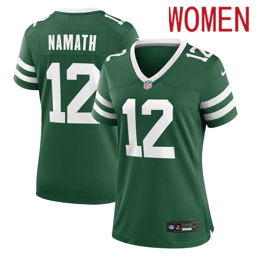 Women New York Jets 12 Joe Namath Nike Legacy Green Retired Player Game NFL Jersey